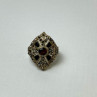 925 Sterling Silver Spessartine, Black Nephrite & Marcasites Ring Size 6.5