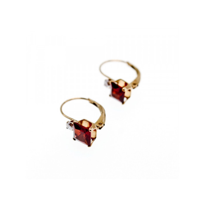 10K YELLOW GOLD GARNET & WHITE BERYL EARRINGS