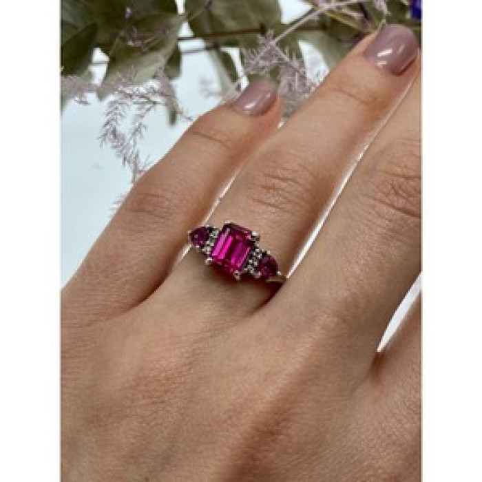 925 Sterling Silver Pink Topaz Ring Size 7