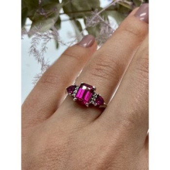 925 Sterling Silver Pink Topaz Ring Size 7