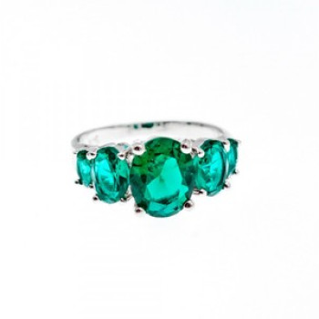 925 Sterling Silver Green CZ Ring Size 8