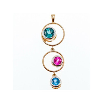 925 Sterling Silver Gold Plated Aquamarine, Topaz & Tourmaline Pendant