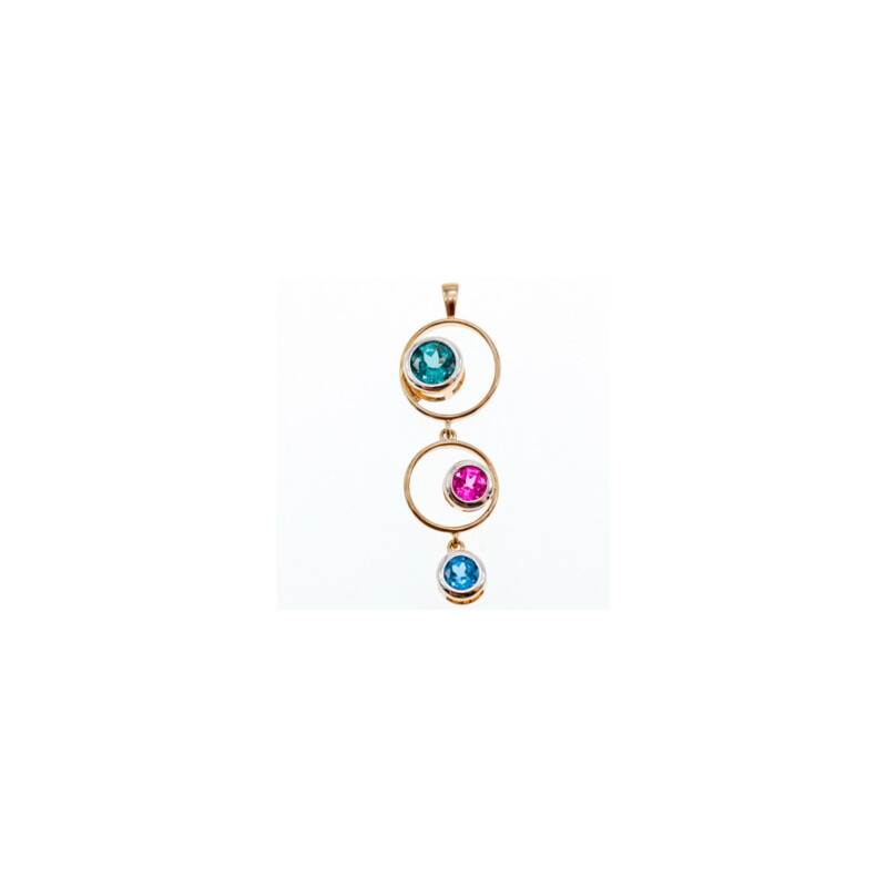 925 Sterling Silver Gold Plated Aquamarine, Topaz & Tourmaline Pendant