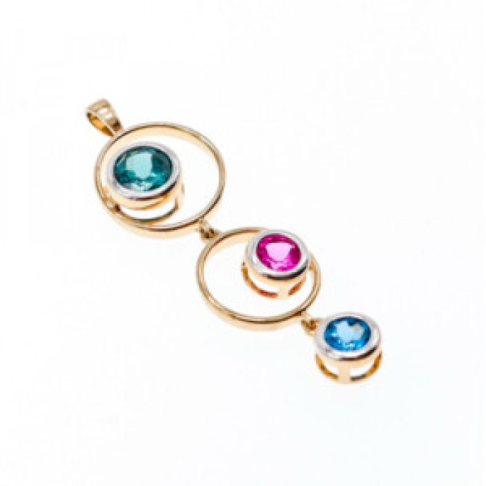 925 Sterling Silver Gold Plated Aquamarine, Topaz & Tourmaline Pendant