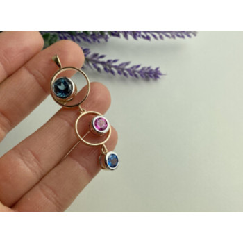 925 Sterling Silver Gold Plated Aquamarine, Topaz & Tourmaline Pendant