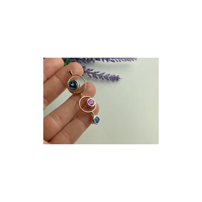 925 Sterling Silver Gold Plated Aquamarine, Topaz & Tourmaline Pendant