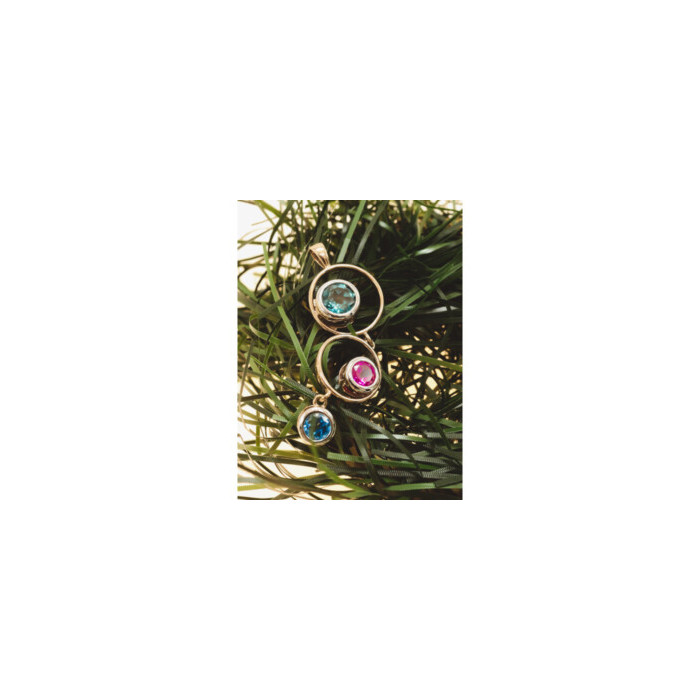 925 Sterling Silver Gold Plated Aquamarine, Topaz & Tourmaline Pendant