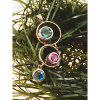 925 Sterling Silver Gold Plated Aquamarine, Topaz & Tourmaline Pendant