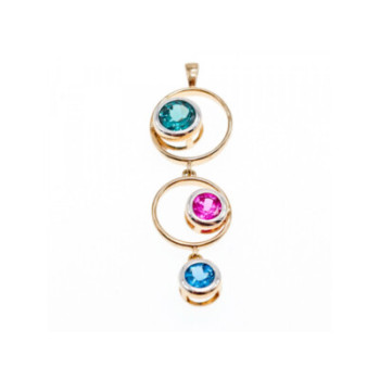 925 Sterling Silver Gold Plated Aquamarine, Topaz & Tourmaline Pendant