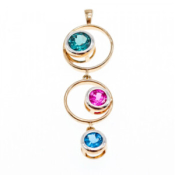 925 Sterling Silver Gold Plated Aquamarine, Topaz & Tourmaline Pendant