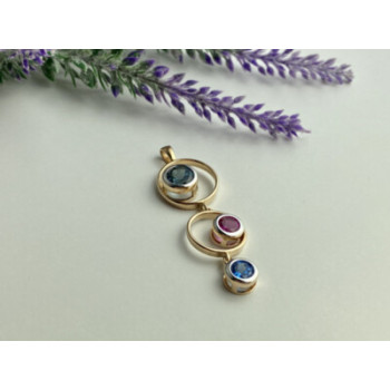 925 Sterling Silver Gold Plated Aquamarine, Topaz & Tourmaline Pendant