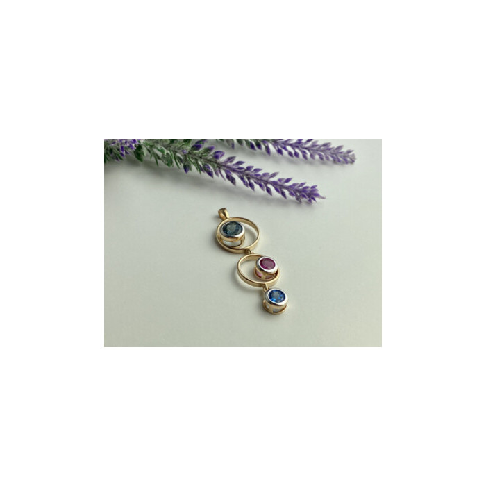 925 Sterling Silver Gold Plated Aquamarine, Topaz & Tourmaline Pendant