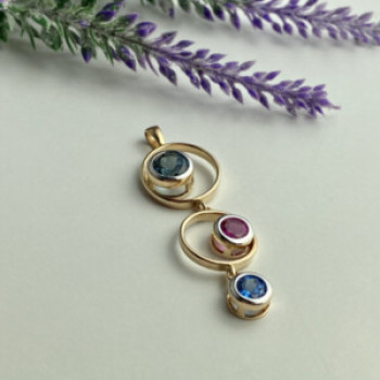 925 Sterling Silver Gold Plated Aquamarine, Topaz & Tourmaline Pendant