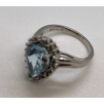 14K WHITE GOLD TOPAZ & DIAMONDS RING  SIZE 6