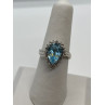 14K WHITE GOLD TOPAZ & DIAMONDS RING  SIZE 6