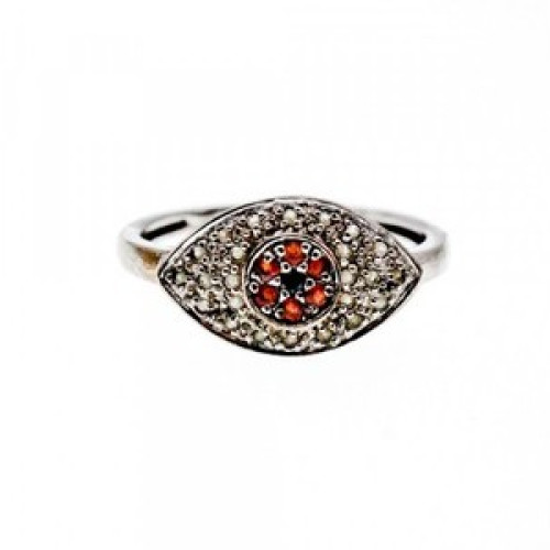 925 Sterling Silver Red Spinel, Tanzanite & Goshenite Ring Size 8.5