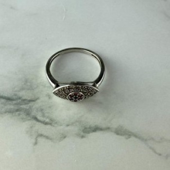 925 Sterling Silver Red Spinel, Tanzanite & Goshenite Ring Size 8.5