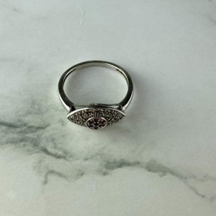 925 Sterling Silver Red Spinel, Tanzanite & Goshenite Ring Size 8.5