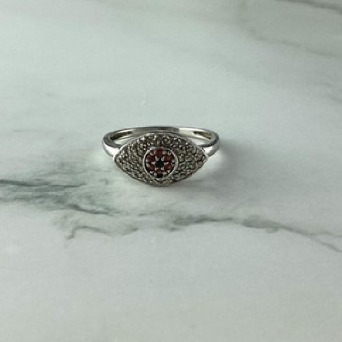 925 Sterling Silver Red Spinel, Tanzanite & Goshenite Ring Size 8.5
