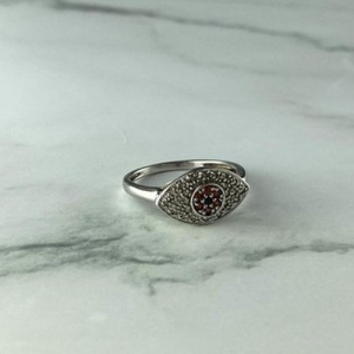925 Sterling Silver Red Spinel, Tanzanite & Goshenite Ring Size 8.5