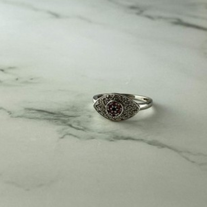 925 Sterling Silver Red Spinel, Tanzanite & Goshenite Ring Size 8.5