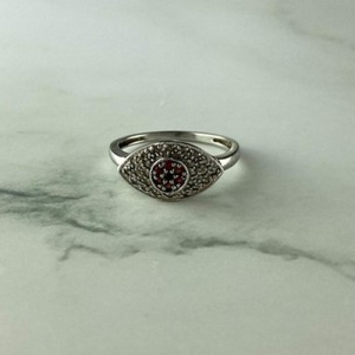 925 Sterling Silver Red Spinel, Tanzanite & Goshenite Ring Size 8.5