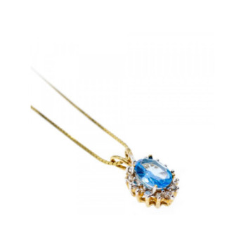 14K YELLOW GOLD BLUE SPINEL & CZ CHAIN WITH PENDANT