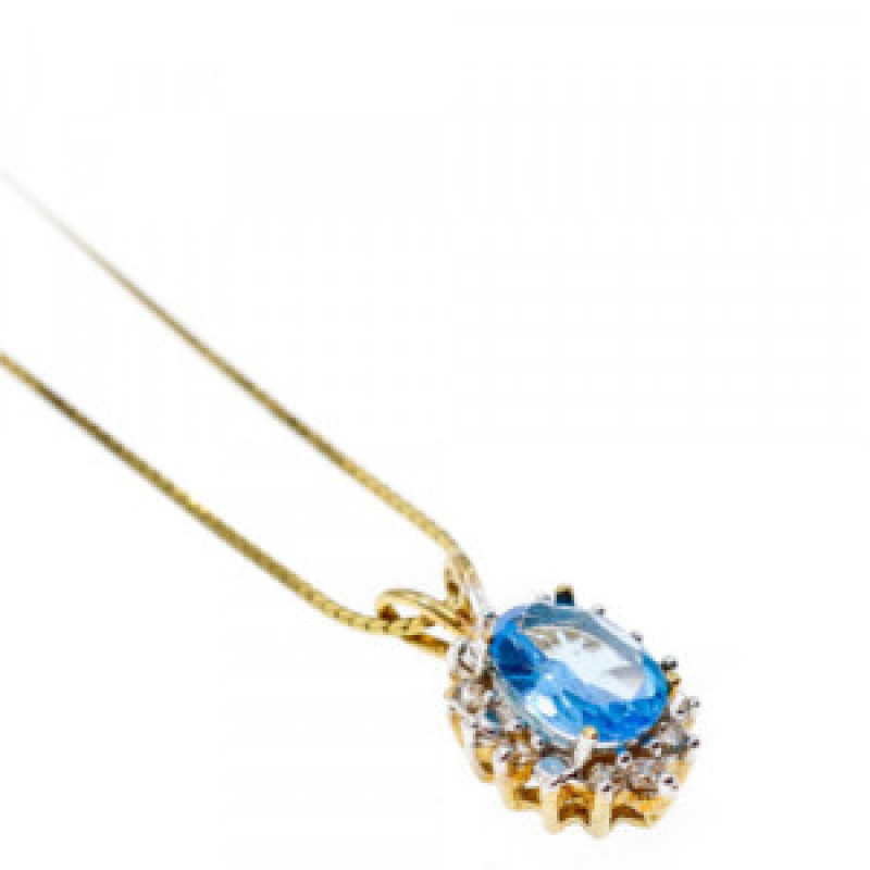14K Yellow Gold Blue Spinel & CZ Chain With Pendant