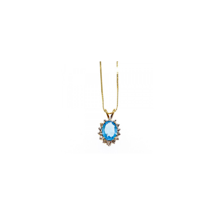 14K YELLOW GOLD BLUE SPINEL & CZ CHAIN WITH PENDANT