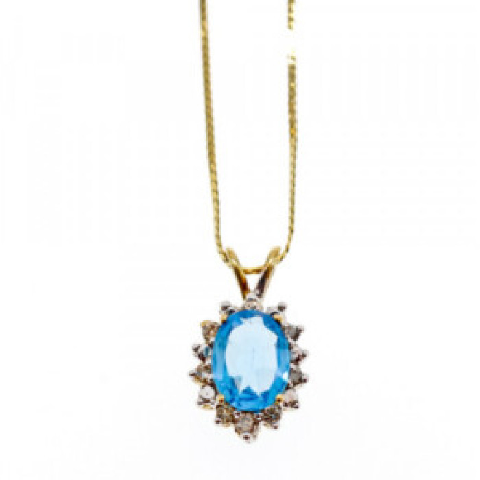 14K Yellow Gold Blue Spinel & CZ Chain With Pendant