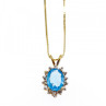 14K Yellow Gold Blue Spinel & CZ Chain With Pendant