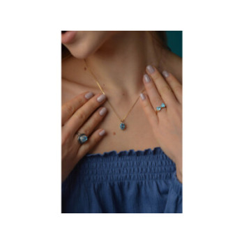 14K YELLOW GOLD BLUE SPINEL & CZ CHAIN WITH PENDANT