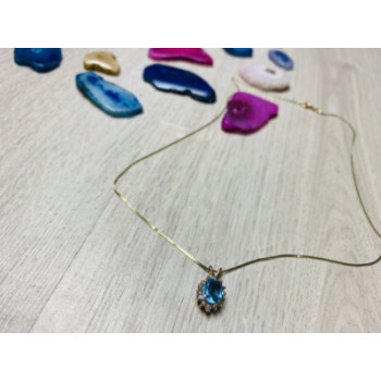 14K YELLOW GOLD BLUE SPINEL & CZ CHAIN WITH PENDANT