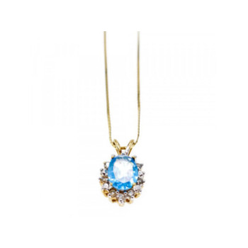 14K YELLOW GOLD BLUE SPINEL & CZ CHAIN WITH PENDANT