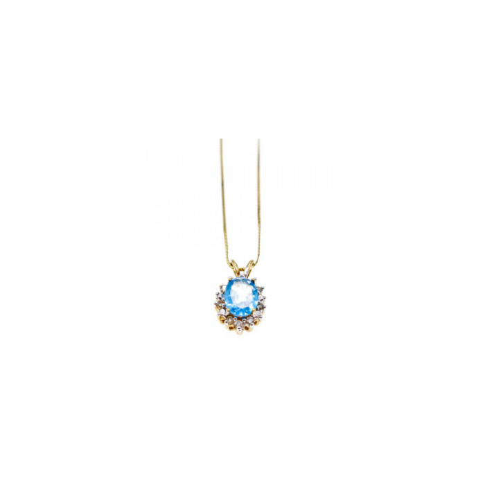14K YELLOW GOLD BLUE SPINEL & CZ CHAIN WITH PENDANT