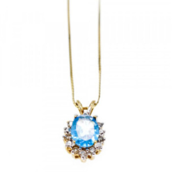 14K Yellow Gold Blue Spinel & CZ Chain With Pendant