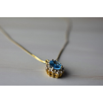14K YELLOW GOLD BLUE SPINEL & CZ CHAIN WITH PENDANT