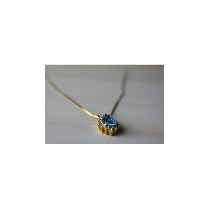 14K YELLOW GOLD BLUE SPINEL & CZ CHAIN WITH PENDANT