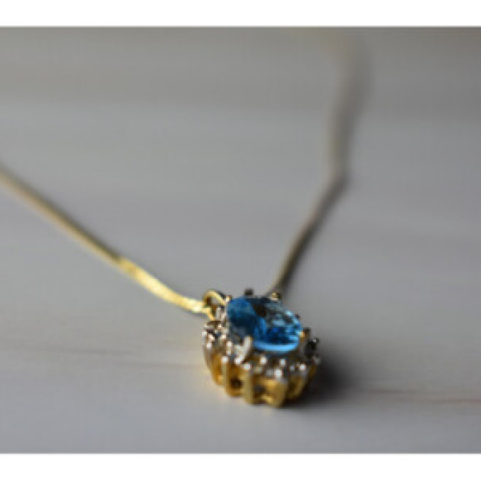 14K Yellow Gold Blue Spinel & CZ Chain With Pendant