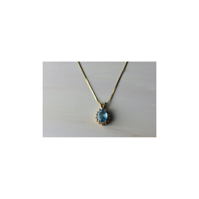 14K YELLOW GOLD BLUE SPINEL & CZ CHAIN WITH PENDANT