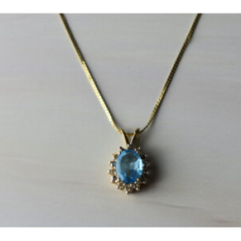 14K Yellow Gold Blue Spinel & CZ Chain With Pendant