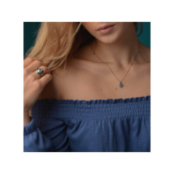 14K YELLOW GOLD BLUE SPINEL & CZ CHAIN WITH PENDANT