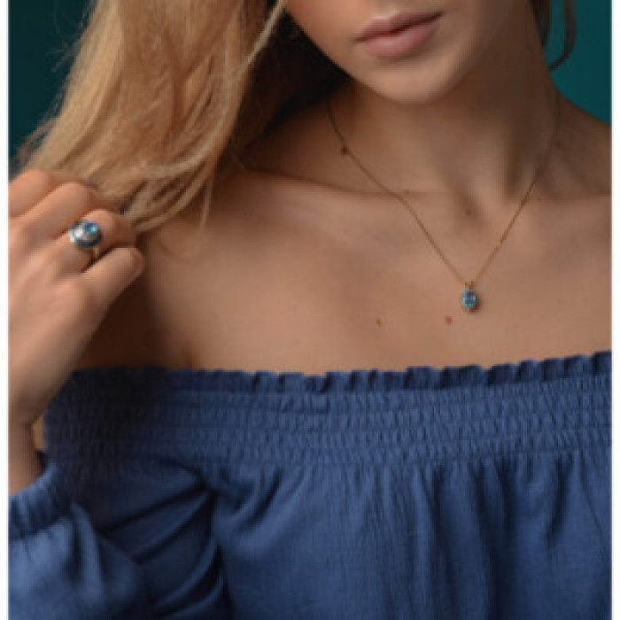 14K Yellow Gold Blue Spinel & CZ Chain With Pendant