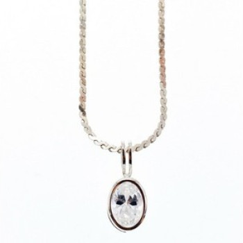 925 Sterling Silver CZ Chain With Pendant 925 Italy