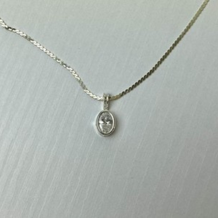 925 Sterling Silver CZ Chain With Pendant 925 Italy