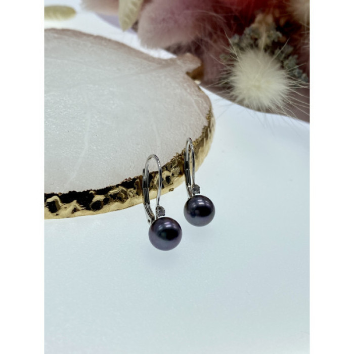 14K White Gold Pearls & Diamonds Earrings
