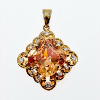 925 Sterling Silver Gold Plated Heliodor & CZ Pendant