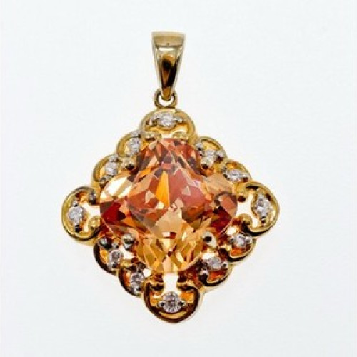 925 Sterling Silver Gold Plated Heliodor & CZ Pendant