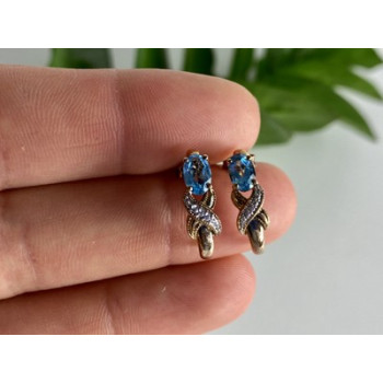 925 Sterling Silver Gold Plated Topaz Stud Earrings
