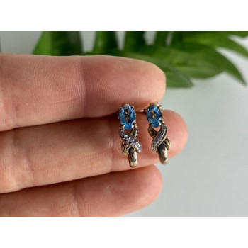 925 Sterling Silver Gold Plated Topaz Stud Earrings
